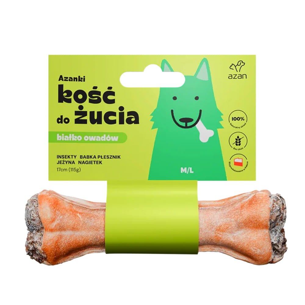 AZANKI Kość do żucia M/L z insektami babką płesznik jeżyną i nagietkiem 17cm